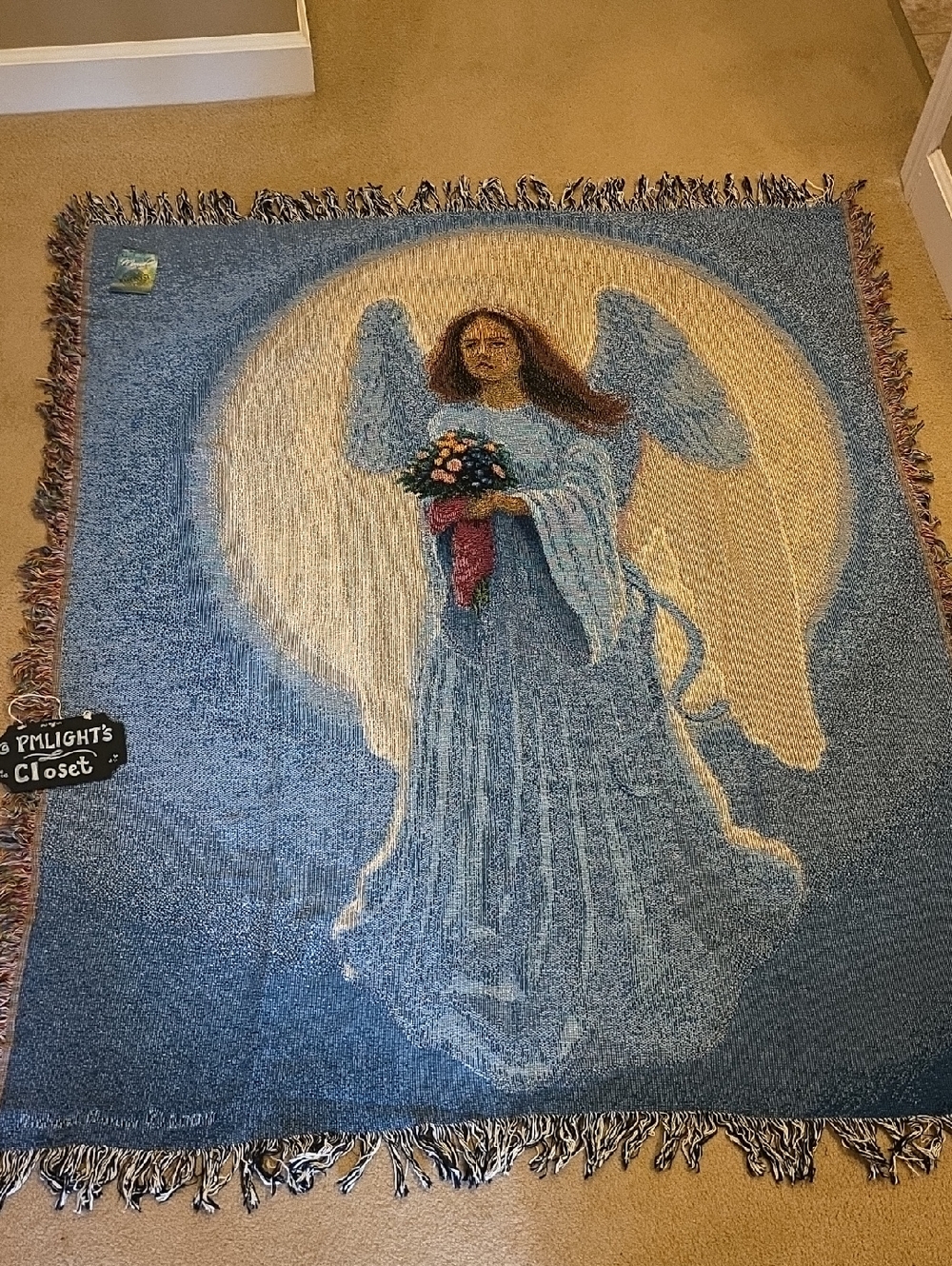 Moon Angel Tapestry Throw New Blue White Brown